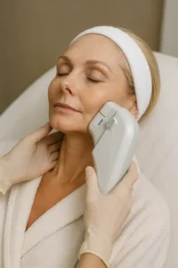 Woman receiving HIFU non surgical facelift treatment Bridgnorth