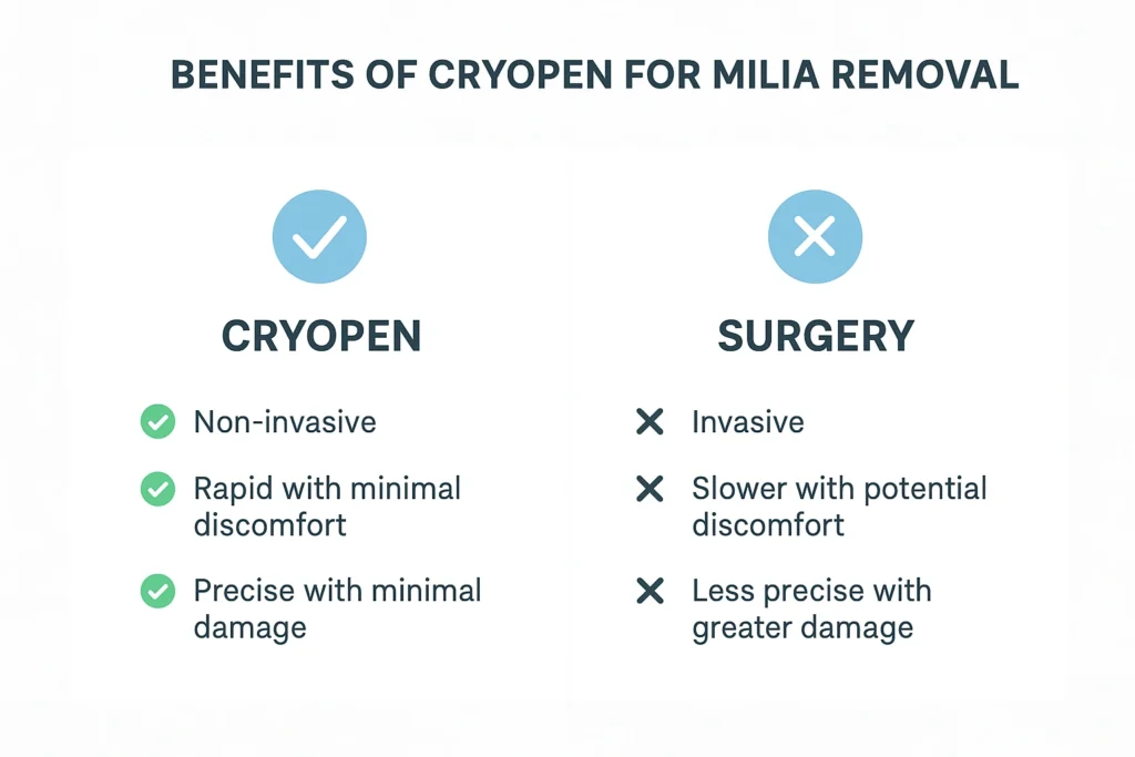 Benefits of cryopen for milia removal Bridgnorth compared to surgical treatments.