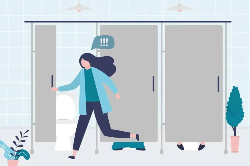 graphic of Urine incontinence Bridgnorth woman running to the toilet.